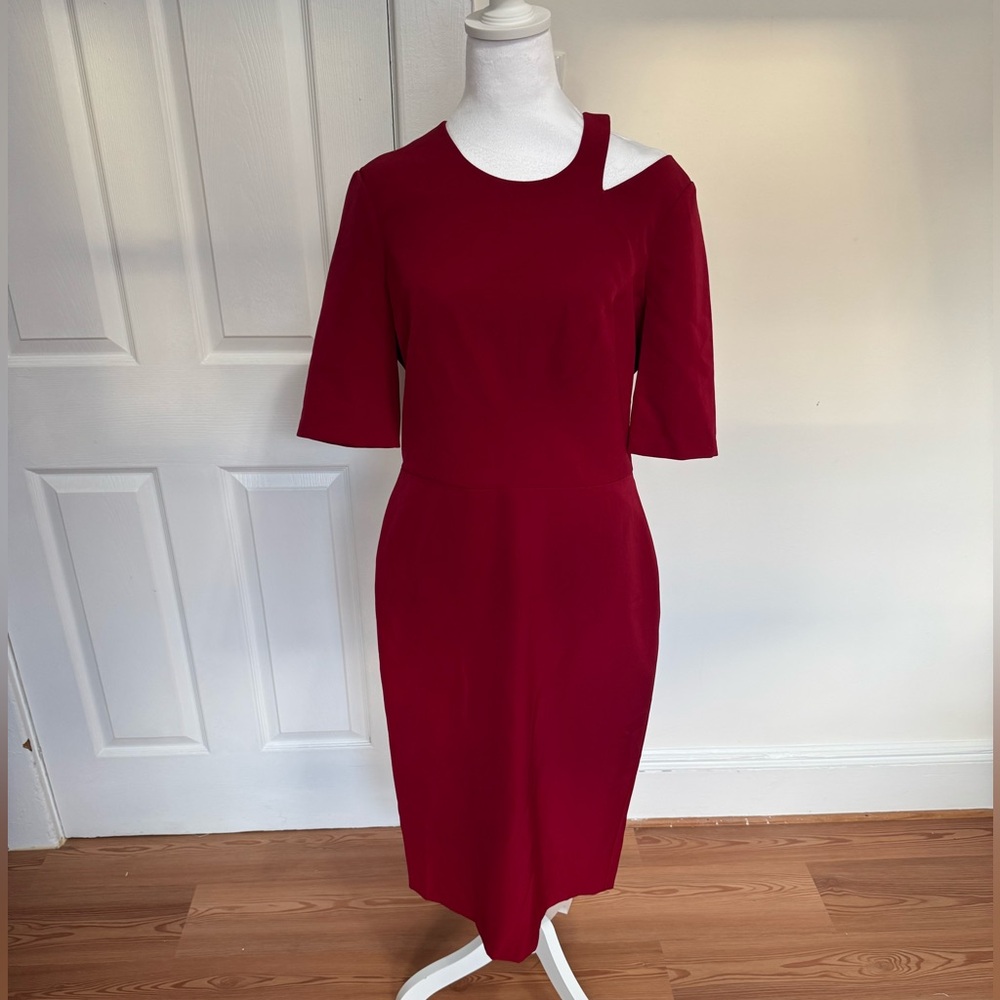 Maggy London Red Cold-Shoulder Sheath Dress – Size 10